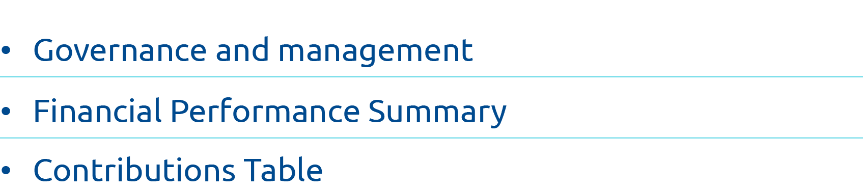  Governance and management  Financial Performance Summary  Contributions Table