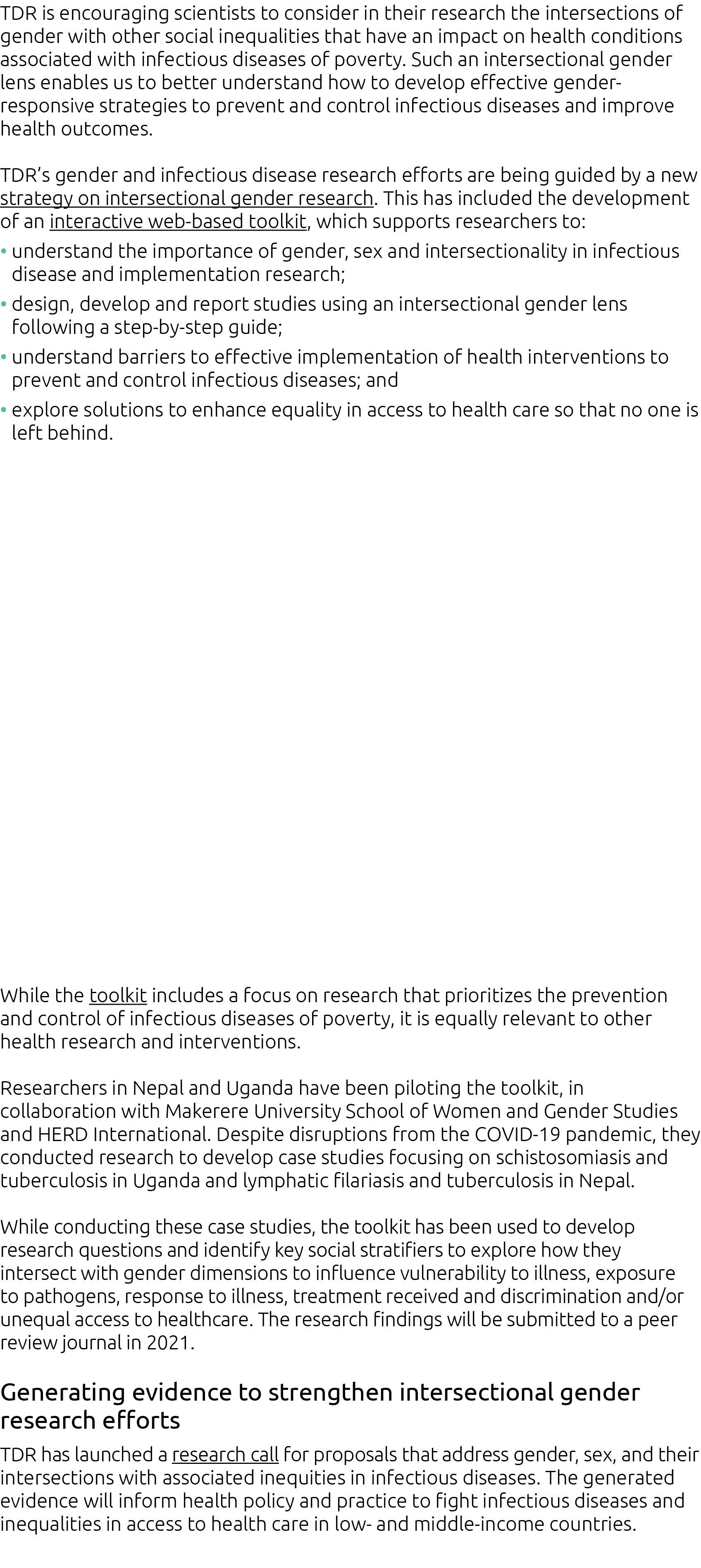 TDR is encouraging scientists to consider in their research the intersections of gender with other social inequalitie   