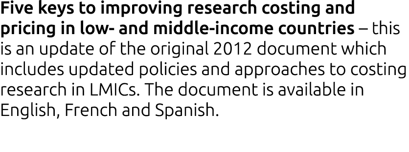 Five keys to improving research costing and pricing in low- and middle-income countries   this is an update of the or   